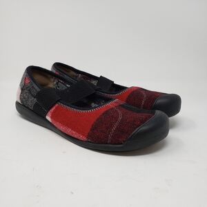 Keen Sienna Wool Plaid Mary Janes Black Red White Size 8.5
